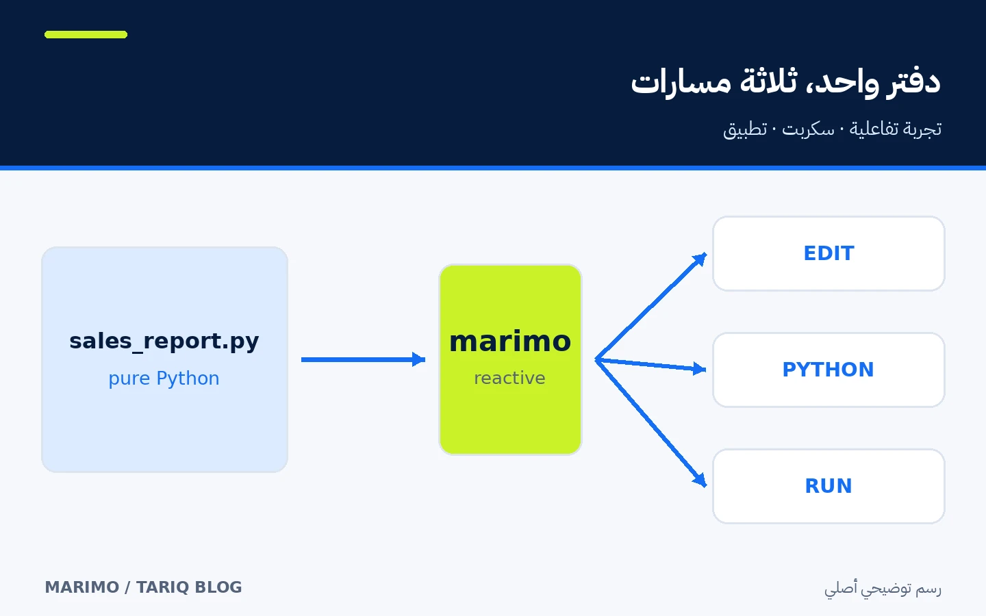 ملف Python واحد يتحول في marimo إلى دفتر تفاعلي وسكربت وتطبيق ويب