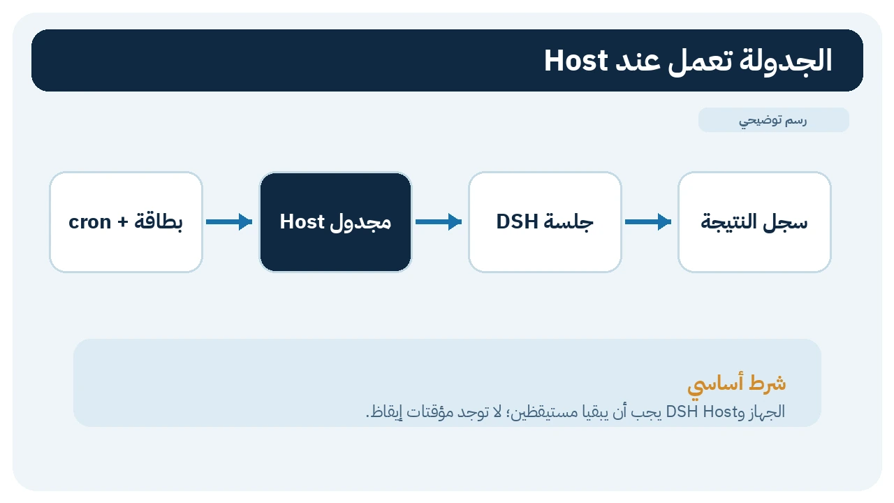 بطاقة مجدولة تنتقل عبر Host إلى جلسة DSH وسجل النتيجة