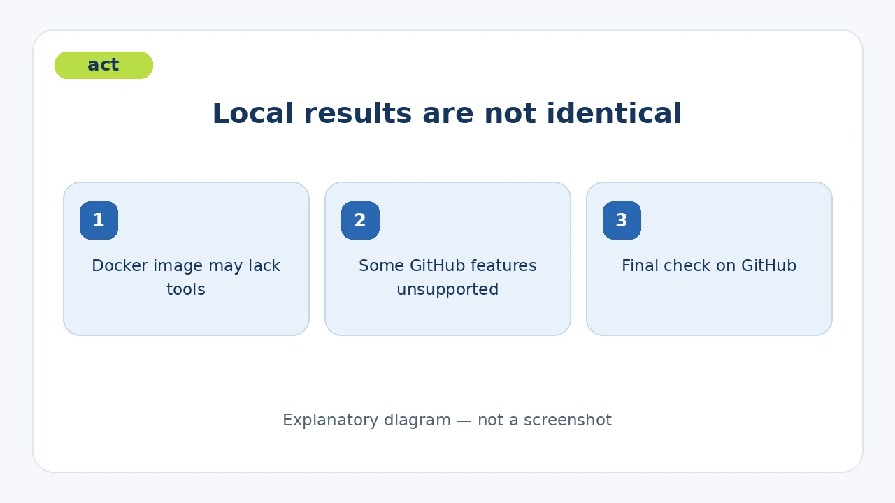 Docker image differences, unsupported GitHub features, and a final GitHub check